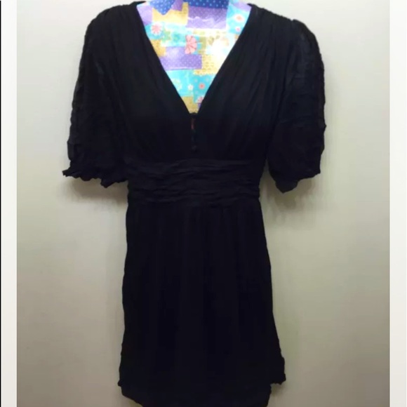 BCBG Empire Mini Dress Black Jersey 4 Loose fit V-Neck - Picture 1 of 11
